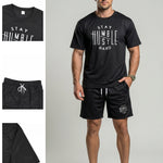 KZZ Men's  Letter Print Round Neck Shortsleeve Tee & Drawstring Waist Shorts Set