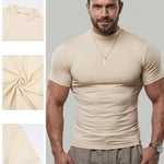 KZZ  Solid Color High Neck Tight-Fitting Short Sleeve T-Shirt