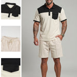 KZZ Men's Solid-Color Half-Zip Polo Shirt & Shorts Two-Piece Set