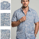 KZZ Men's Cotton-Linen Tropical Beach Shirt
