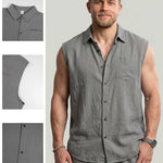 KZZ Men's Solid-Color Loose-Fit Linen Sleeveless Vest