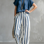 Cozy Loose-fit Striped Faux Cotton-linen Two-piece Set