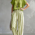 Cozy Loose-fit Striped Faux Cotton-linen Two-piece Set