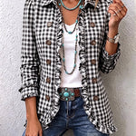 Charlene™ | Gingham Ruffled Button-Down Jacket