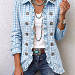 Charlene™ | Gingham Ruffled Button-Down Jacket