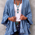 Corinne | Chic Boho Denim Ruffle Trim Cardigan