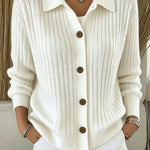 Merriwen™ | Vibrant Blue Ribbed Collared Button-down Cardigan Sweater