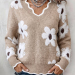 Ellsbeth™ | Floral Knit Scalloped V-Neck Sweater