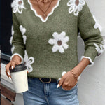 Ellsbeth™ | Floral Knit Scalloped V-Neck Sweater