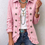 Charlene™ | Gingham Ruffled Button-Down Jacket