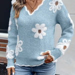 Ellsbeth™ | Floral Knit Scalloped V-Neck Sweater