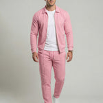 KZZ Sporty Two-piece Set Men's Plain Zip Up Jacket & Drawstring Waist Pants Tracksuit Set