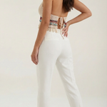 Elegant Light Blue Crochet Halter Top with Fringe