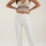 Elegant Light Blue Crochet Halter Top with Fringe