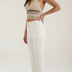 Elegant Light Blue Crochet Halter Top with Fringe