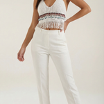 Elegant Light Blue Crochet Halter Top with Fringe