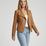 Isabella | Women's Asymmetric-Zip Tailored Faux Suede Biker Leather Jacket
