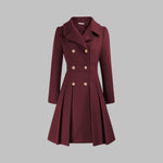 Emma | Women's Coat Double-Breasted Pleated A-Line Long Sleeve Overcoat