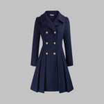 Emma | Women's Coat Double-Breasted Pleated A-Line Long Sleeve Overcoat