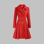 Emma | Women's Coat Double-Breasted Pleated A-Line Long Sleeve Overcoat