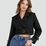 Madison | Women's Cropped Double-Breasted Belted Trench Coat Jacket