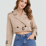 Madison | Women's Cropped Double-Breasted Belted Trench Coat Jacket