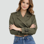 Madison | Women's Cropped Double-Breasted Belted Trench Coat Jacket