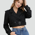 Madison | Women's Cropped Double-Breasted Belted Trench Coat Jacket