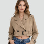 Madison | Women's Cropped Double-Breasted Belted Trench Coat Jacket