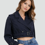 Madison | Women's Cropped Double-Breasted Belted Trench Coat Jacket