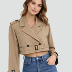 Madison | Women's Cropped Double-Breasted Belted Trench Coat Jacket