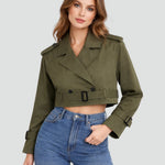 Madison | Women's Cropped Double-Breasted Belted Trench Coat Jacket