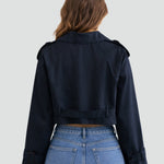 Madison | Women's Cropped Double-Breasted Belted Trench Coat Jacket