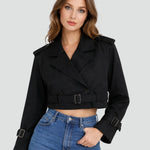 Madison | Women's Cropped Double-Breasted Belted Trench Coat Jacket
