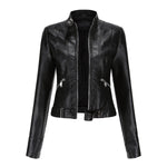 Victoria | Women's Cropped Faux Leather Jacket Stand-Collar Moto Biker