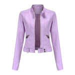 Victoria | Women's Cropped Faux Leather Jacket Stand-Collar Moto Biker