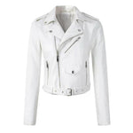 Aria | Women's Cropped Moto Faux Leather Jacket Belted Biker