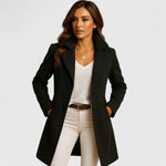 Luna | Women's Elegant Long Button-Front Notch-Lapel Coat