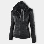 Victoria | Women's Hooded Faux Leather Moto Jacket Zip-Up