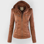 Victoria | Women's Hooded Faux Leather Moto Jacket Zip-Up