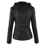 Victoria | Women's Hooded Faux Leather Moto Jacket Zip-Up