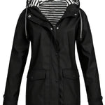 Eleanor | Women's Hooded Striped-Lined Zip-Up Waterproof Rain Coat