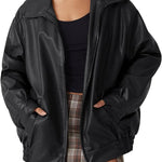 Madison | Women's Oversized Faux Leather Bomber Jacket Zip-Up