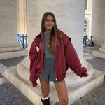 Camila | Women's Oversized Quilted Jacket Contrast Stitch Bomber