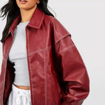 Camila | Women's Oversized Quilted Jacket Contrast Stitch Bomber