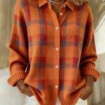 Evelyn | Women's Plaid Knit Button-Up Oversized Jacket Cardigan