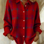 Evelyn | Women's Plaid Knit Button-Up Oversized Jacket Cardigan