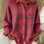 Evelyn | Women's Plaid Knit Button-Up Oversized Jacket Cardigan