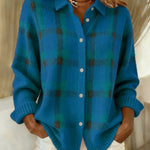 Evelyn | Women's Plaid Knit Button-Up Oversized Jacket Cardigan