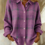 Evelyn | Women's Plaid Knit Button-Up Oversized Jacket Cardigan